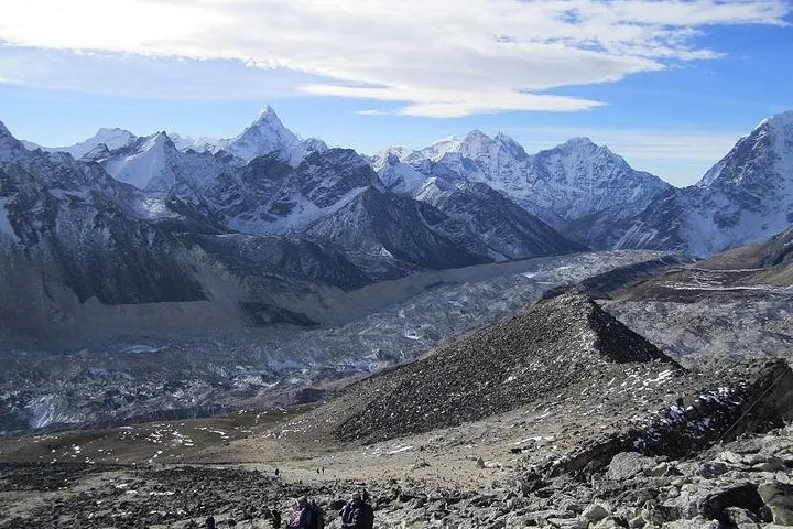 Khumbu valley with Ama Dablam and the moraine on an Everest climbing tour on the Everest Panorama trek, Nepal