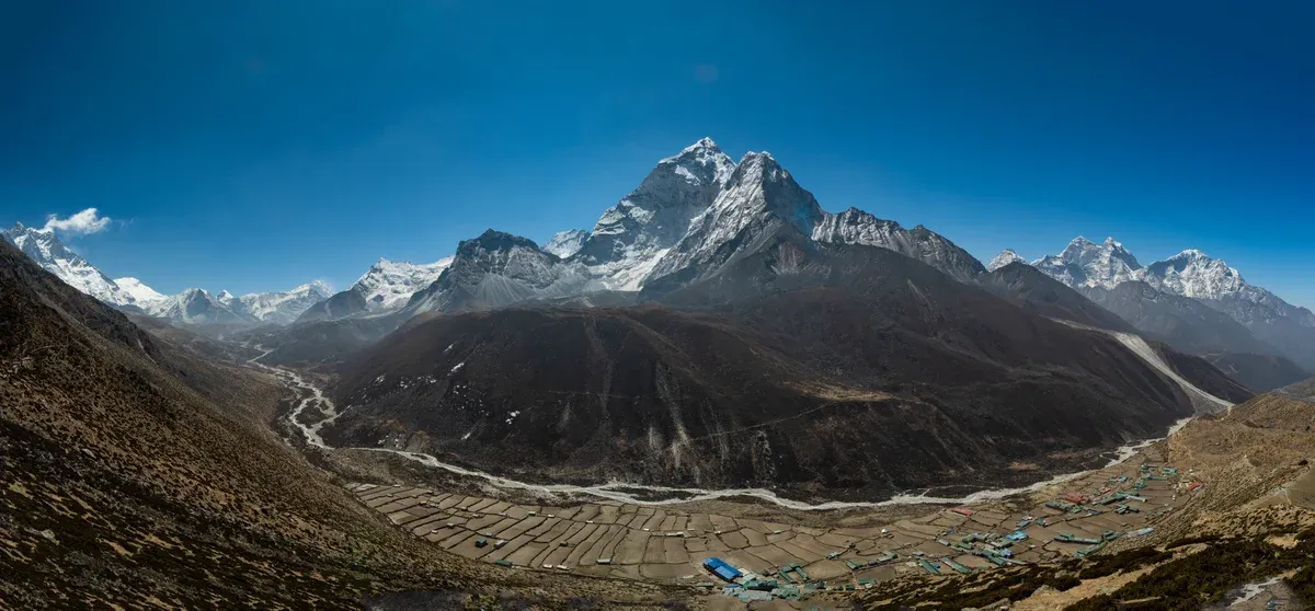 Dingboche below Ama Dablam, the second acclimatisation village on Everest climbing tours