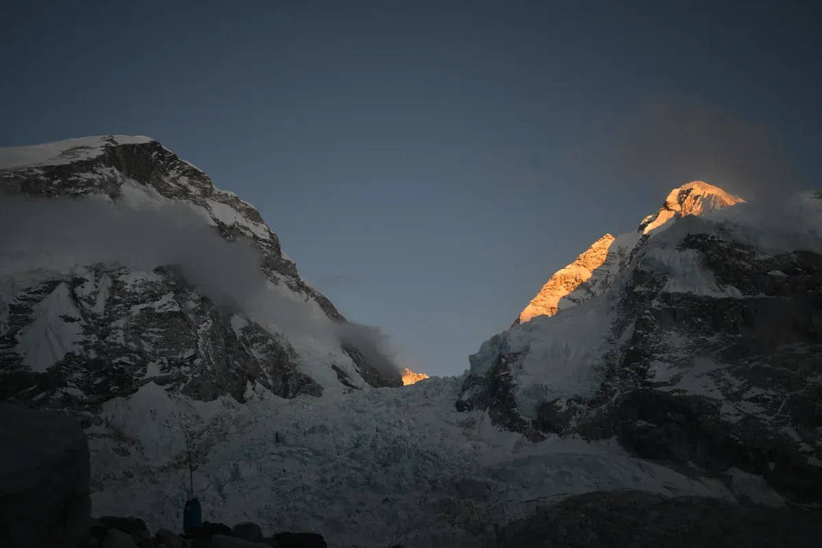 The Khumbu Icefall below the west shoulder of Everest, Lhotse and Nuptse, the first barrier on Everest climbing tours to the summit